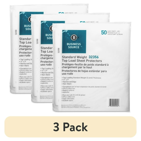 (3 pack) Business Source, BSN32356, Nonglare Top-loading Sheet Protectors, 50 / Pack, Clear