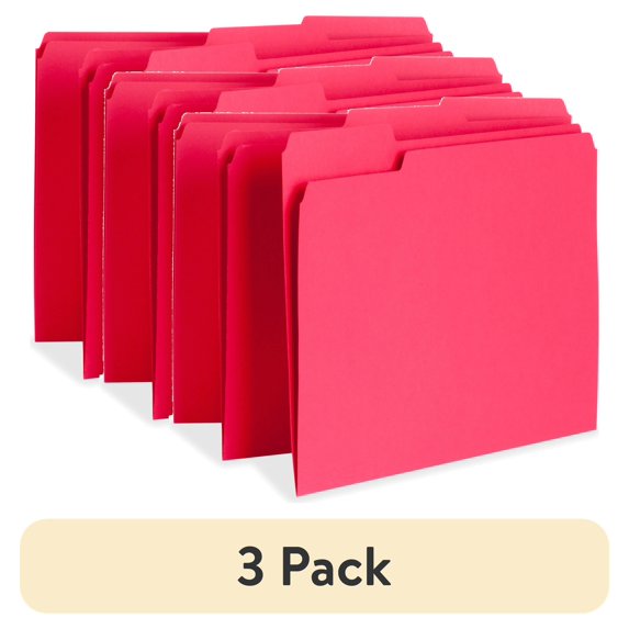 (3 pack) Business Source, BSN65776, Color-coding Top-tab File Folders, 100 / Box, Red
