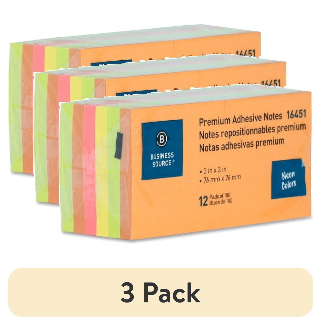 (3 pack) Business Source Repositionable Neon Notes 3" x 3" - Square ...