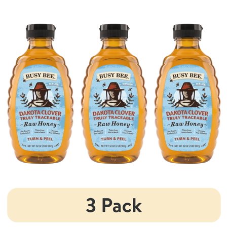 (3 pack) Busy Bee Raw, Dakota Clover Honey, 32 oz