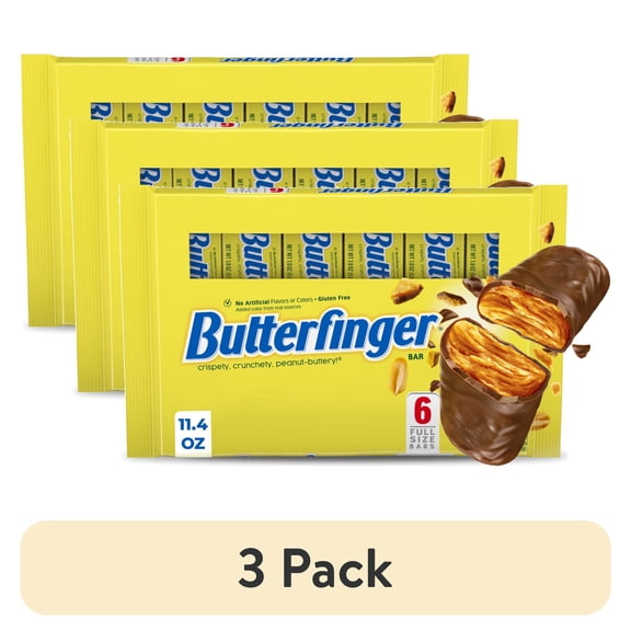 (3 pack) Butterfinger Full Size Candy Bar, 6 Count, Crispety Crunchety Peanut-Buttery On-The-Go Sweet Treat, 1.9 oz Each