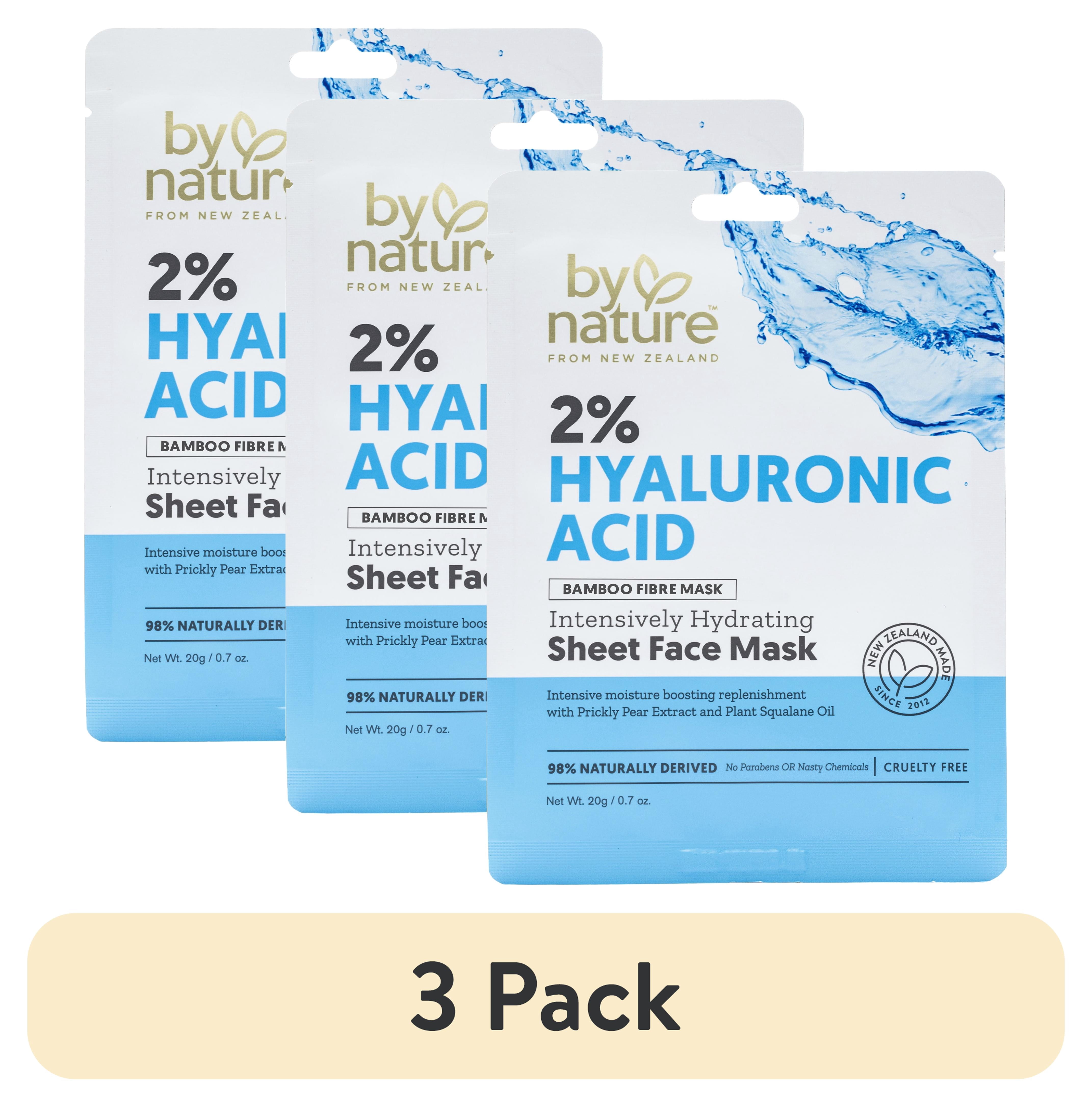 (3 pack) By Nature Skincare from New Zealand 2% Hyaluronic Acid Sheet Face Mask to Intensively Hydrate Skin