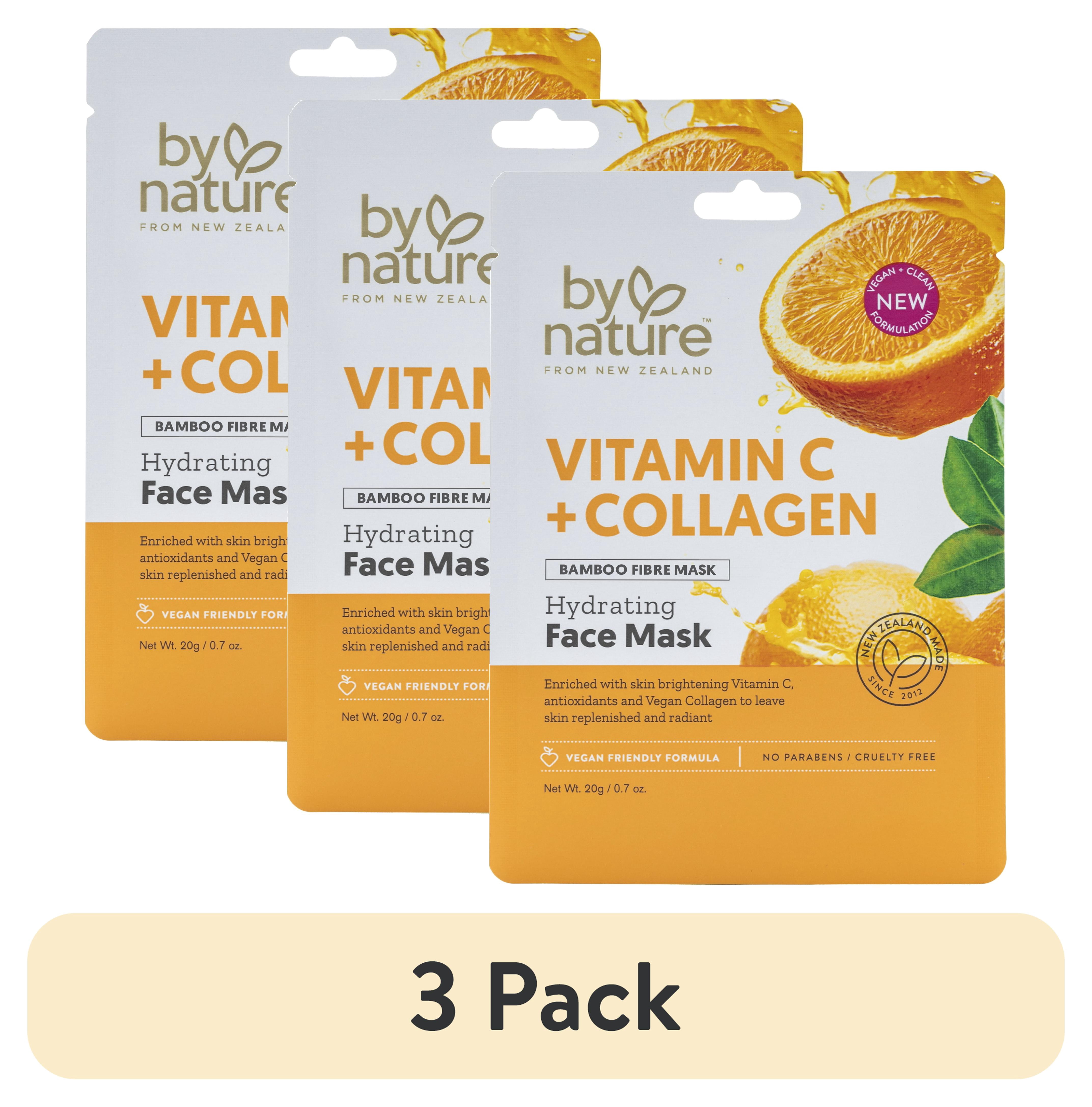(3 pack) By Nature Skincare from New Zealand Vitamin C and Collagen Sheet Face Mask to Brighten and Hydrate Dull Skin