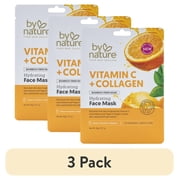3 pack By Nature Skincare from New Zealand Vitamin C and Collagen Sheet Face Mask to Brighten and Hydrate Dull Skin
