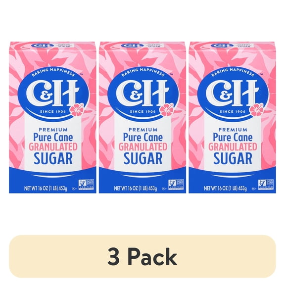 (3 pack) C&H Premium Pure Cane Granulated Sugar, 1 lb Box