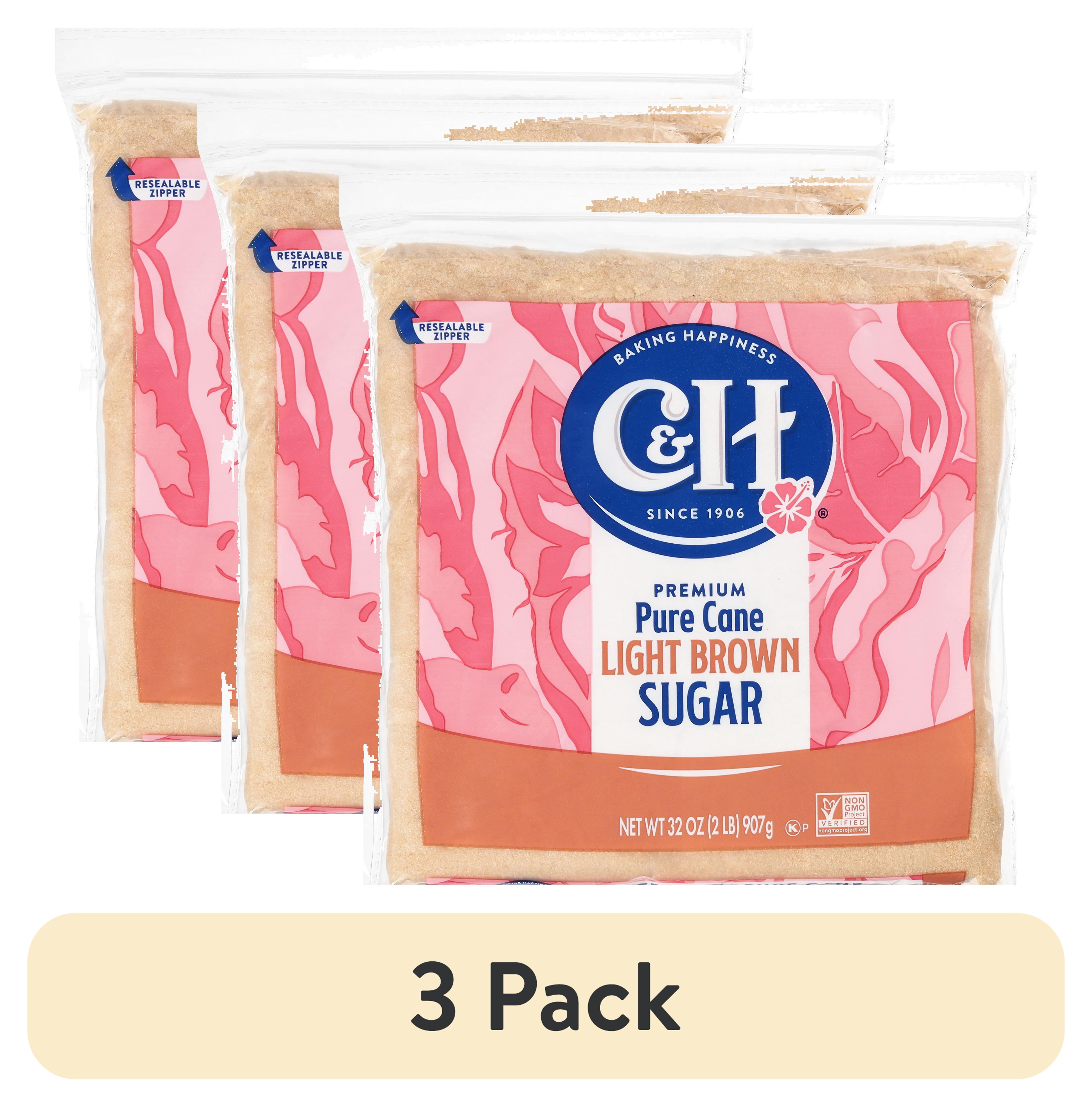 (3 pack) C&H Premium Pure Cane Light Brown Sugar 2 lb. Zipper-Pak