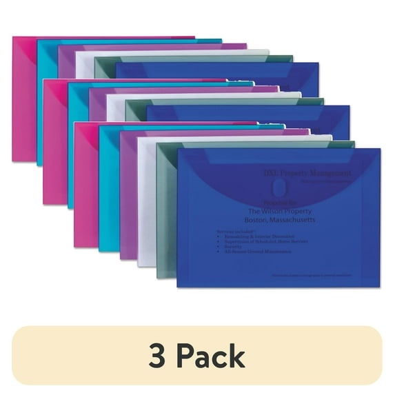 (3 pack) C-Line Reusable Poly Envelope Hook and Loop Closure 9 1/2 x 13 Assorted 58000