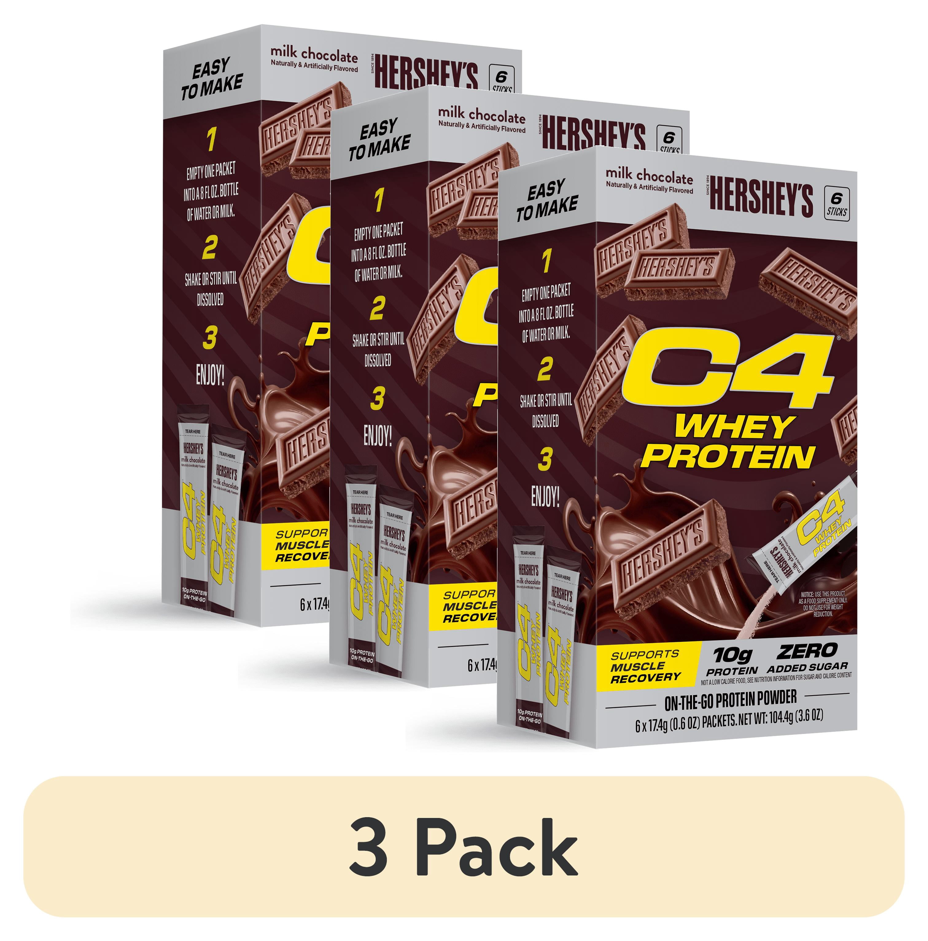 (3 pack) C4 Hershey's Chocolate Whey Protein Powder Drink Mix, 6 Stick packs