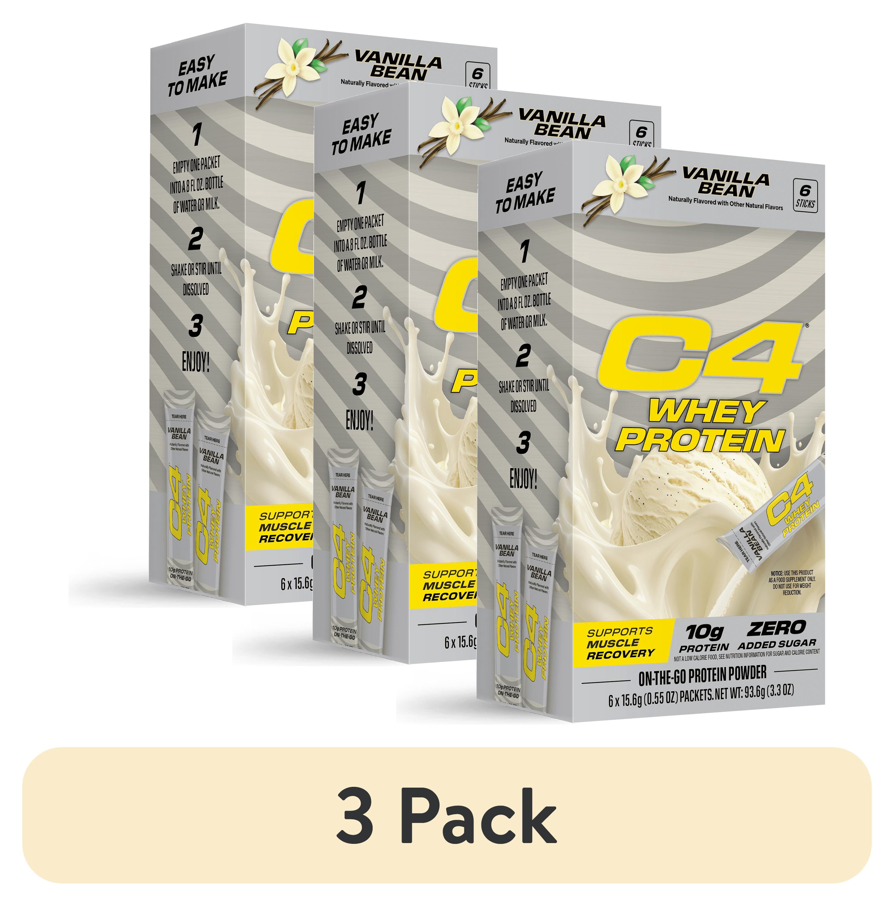 (3 pack) C4 Drink Mix Vanilla Bean Protein, 6 Powder Stick Packs