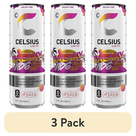 (3 pack) CELSIUS Sparkling Galaxy Vibe, Functional Energy Drink 12 fl oz Single Can