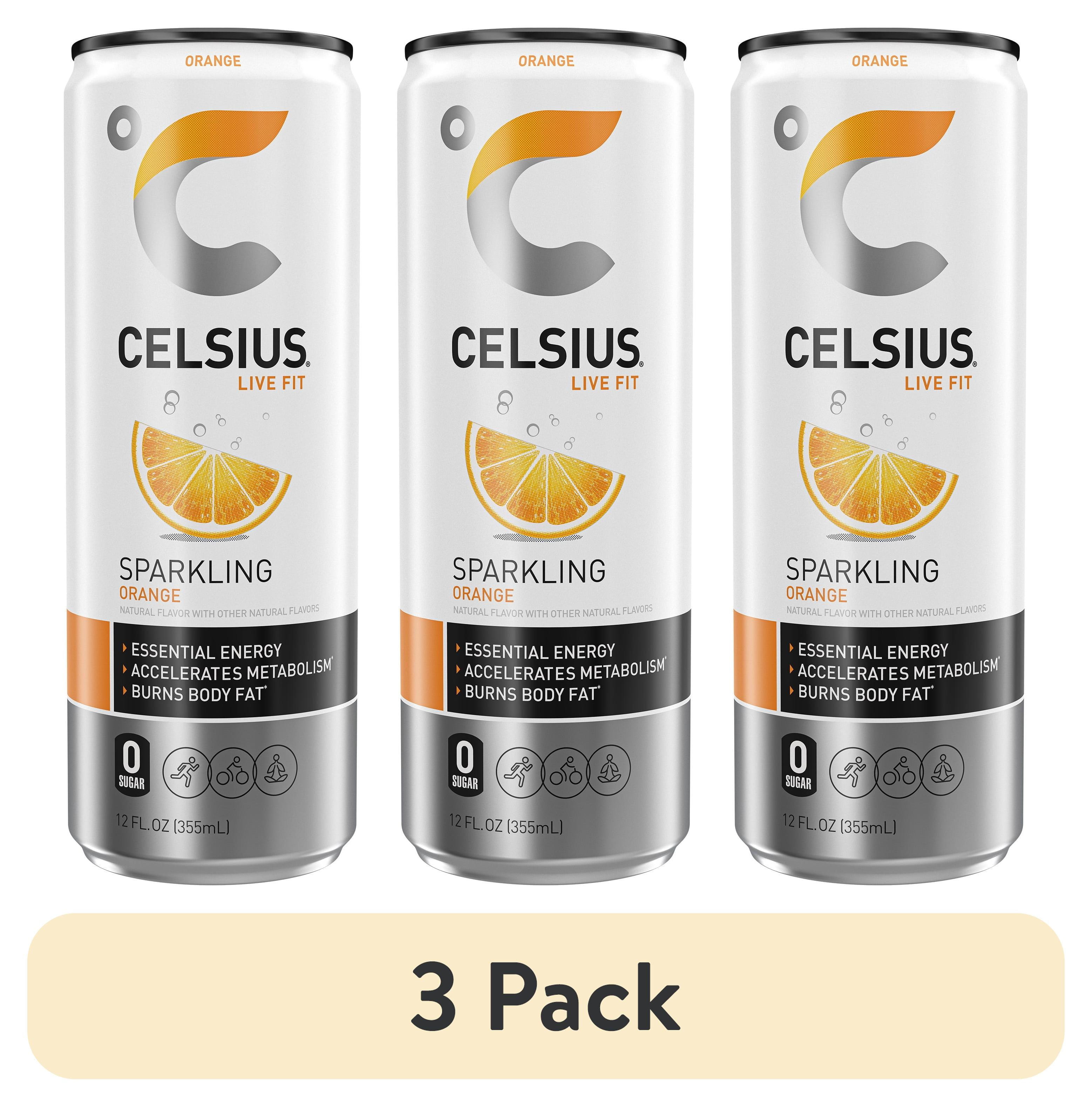 (3 pack) CELSIUS Sparkling Orange, Functional Energy Drink 12 fl oz Single Can