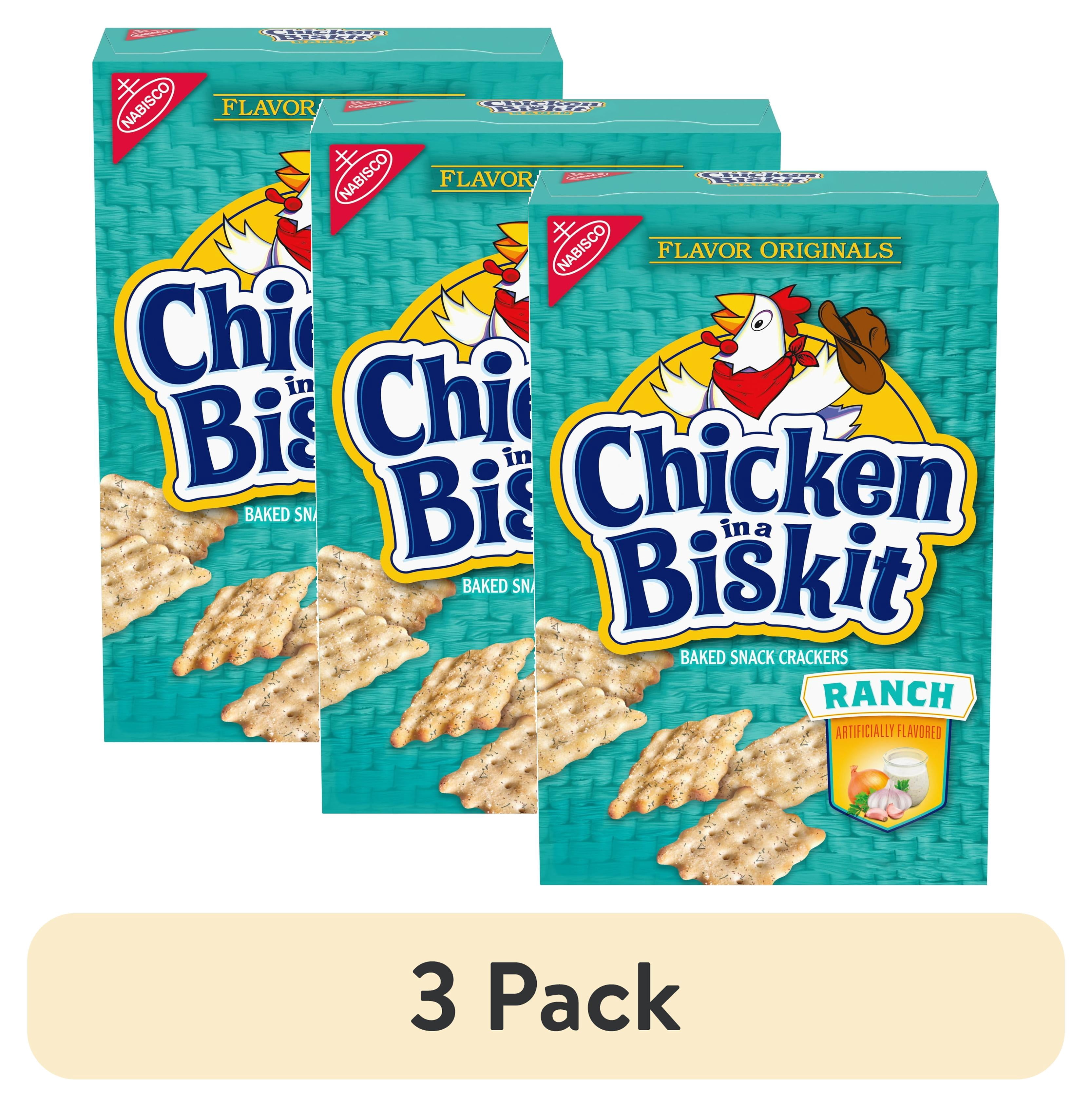 (3 pack) CHICKEN IN A BISKIT Ranch Baked Snack Crackers, Lunch Snacks, 7.5 oz