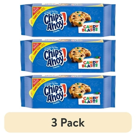 (3 pack) CHIPS AHOY! Crunchy Candy Blasts Fudgy Chocolate Chip Cookies, Family Size, 18.9 oz
