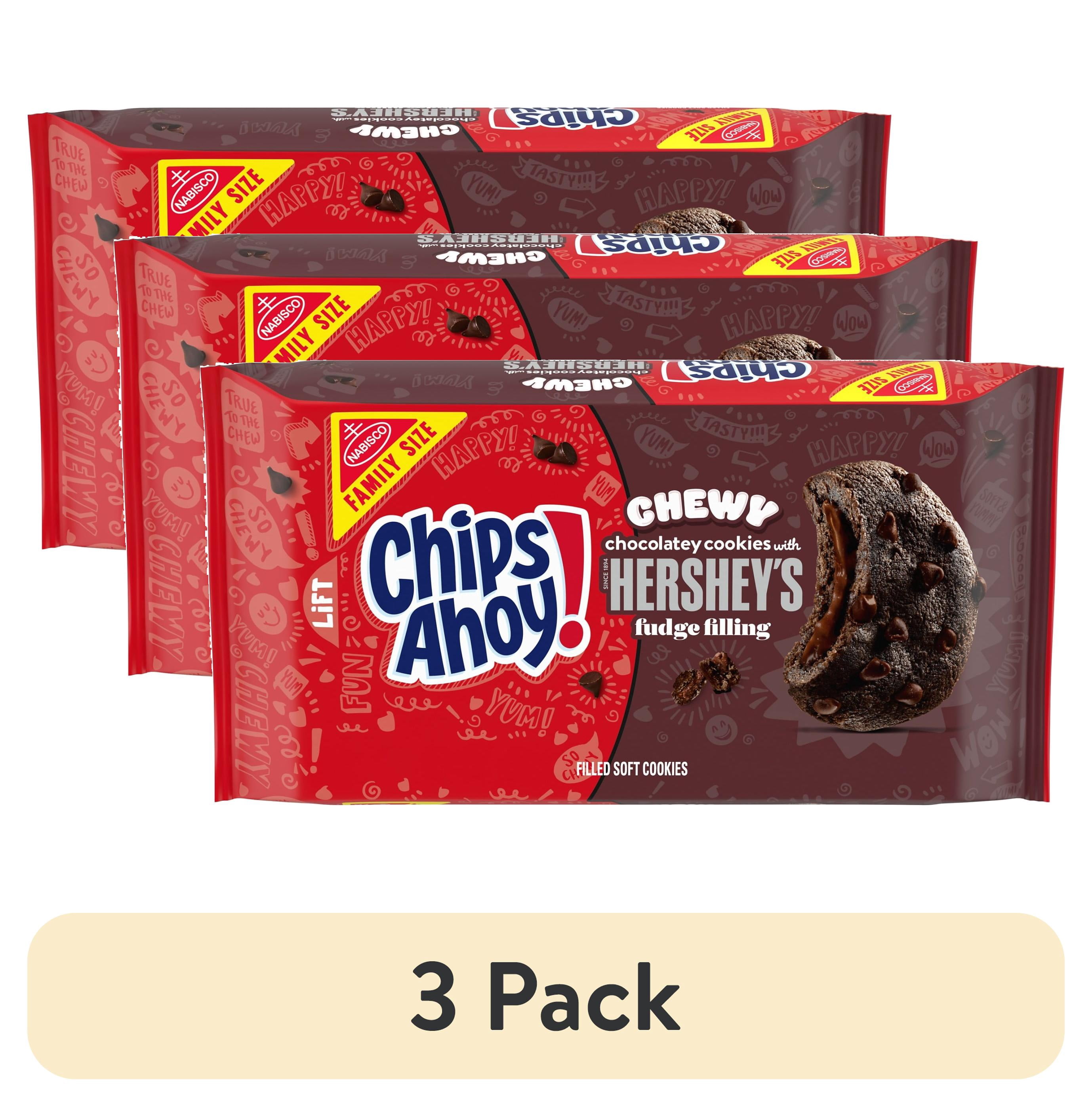 (3 pack) CHIPS AHOY! Chewy Hershey's Fudge Filled Soft Fudgy Chocolate Chip Cookies, Family Size, 14.85 oz