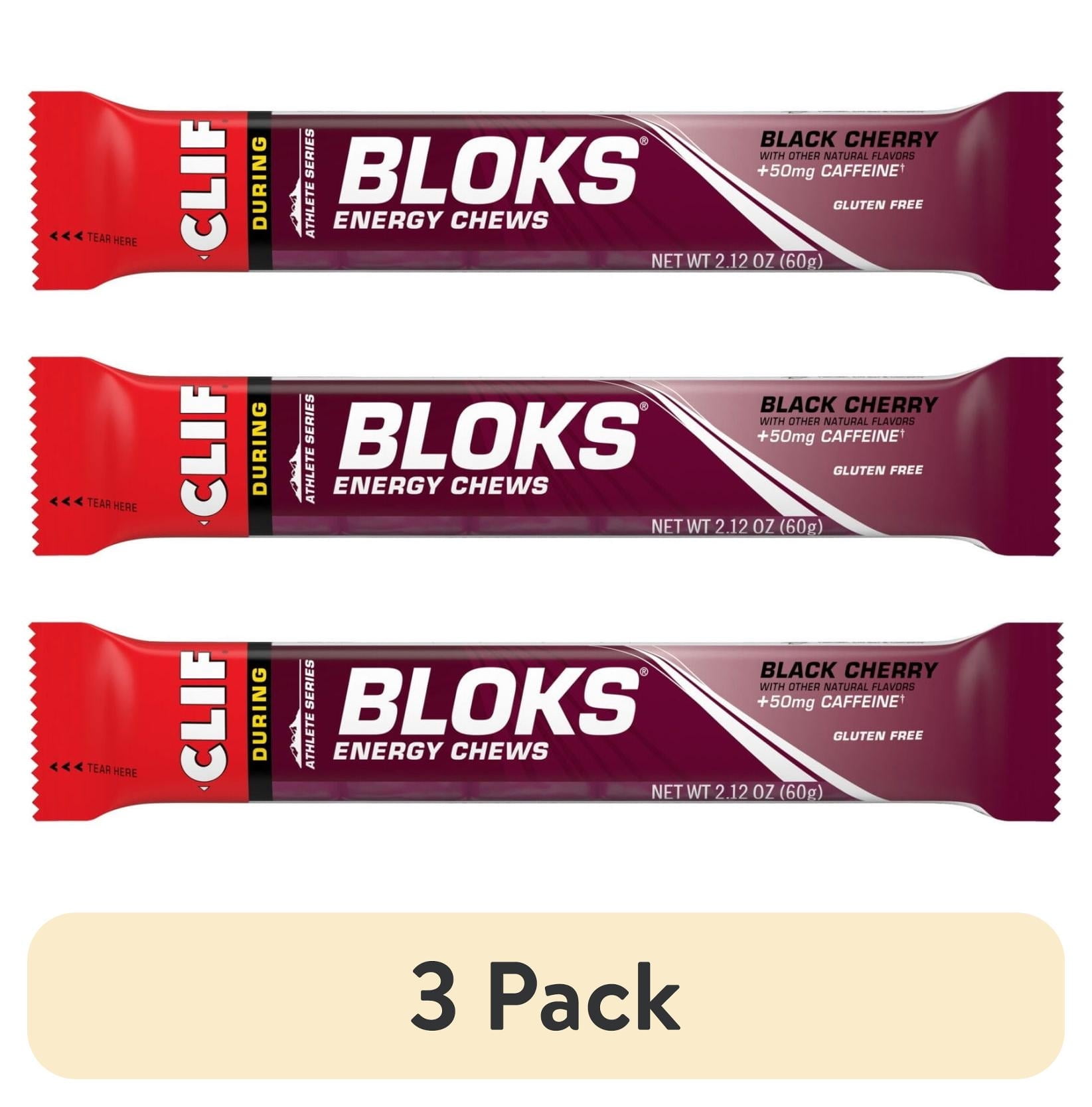 (3 pack) CLIF BLOKS Black Cherry Flavor with Caffeine Plant Based Energy Chews, 1ct