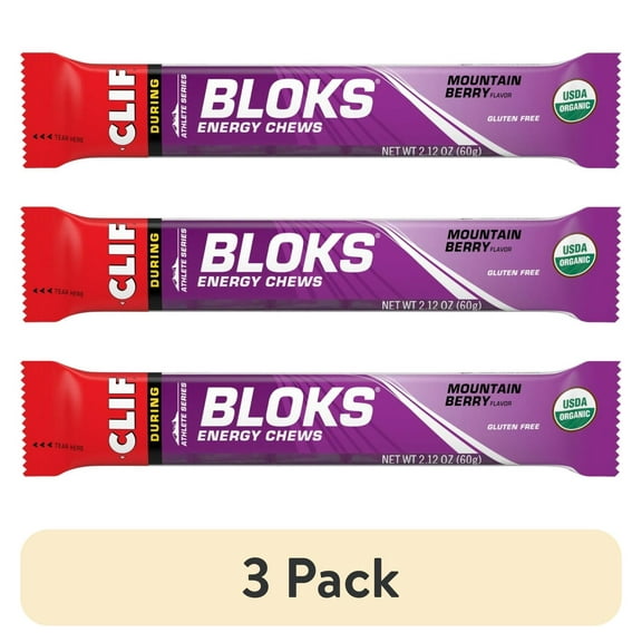 (3 pack) CLIF BLOKS Mountain Berry Flavor Plant Based Energy Chews, 1ct
