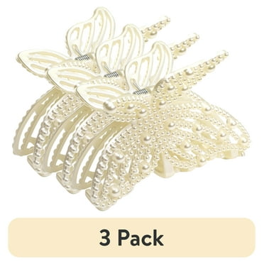 (3 pack) Scunci Faux Pearl Butterfly Claw Clip, Pearl, 1 Count
