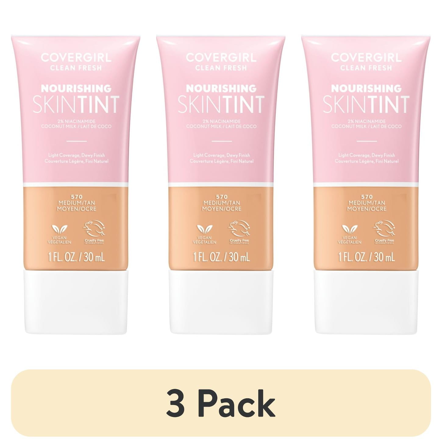 (3 pack) COVERGIRL Clean Fresh Nourishing Skin Tint, Dewy Finish, Medium/ Tan, 1 fl oz (Packaging May Vary)
