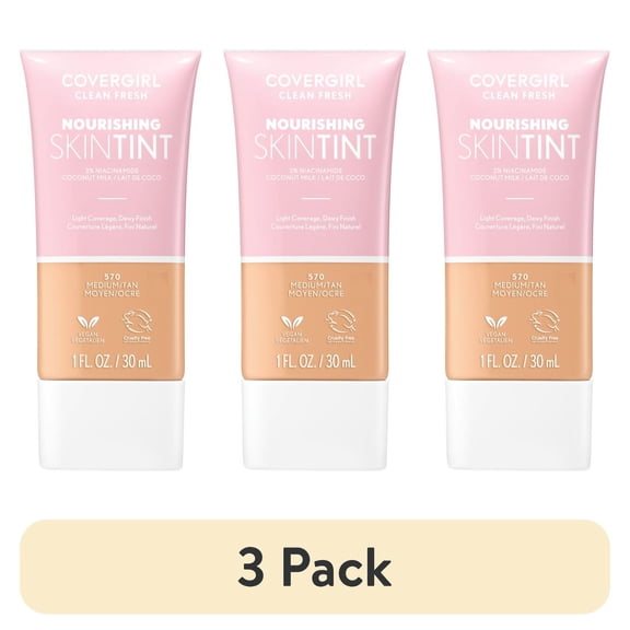 (3 pack) COVERGIRL Clean Fresh Nourishing Skin Tint, Dewy Finish, Medium/ Tan, 1 fl oz (Packaging May Vary)