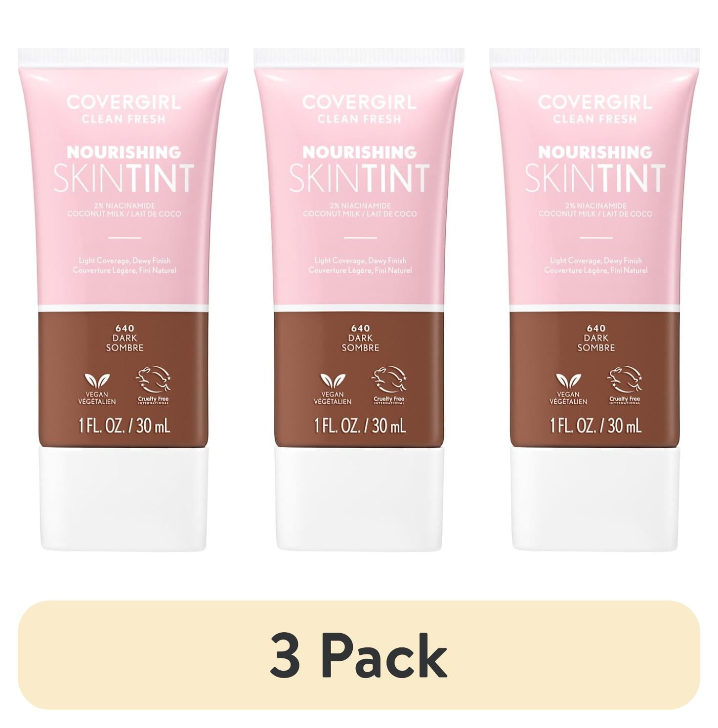(3 pack) COVERGIRL Clean Fresh Nourishing Skin Tint, Dewy Finish, Dark, 1 fl oz (Packaging May Vary)