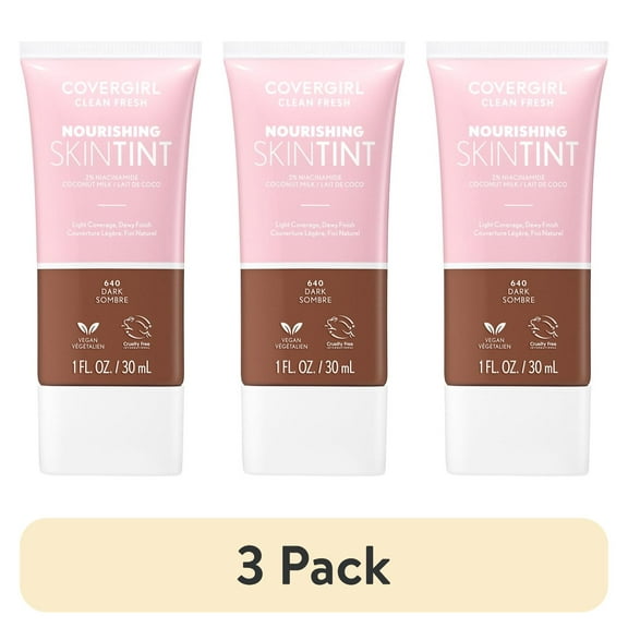 (3 pack) COVERGIRL Clean Fresh Nourishing Skin Tint, Dewy Finish, Dark, 1 fl oz (Packaging May Vary)
