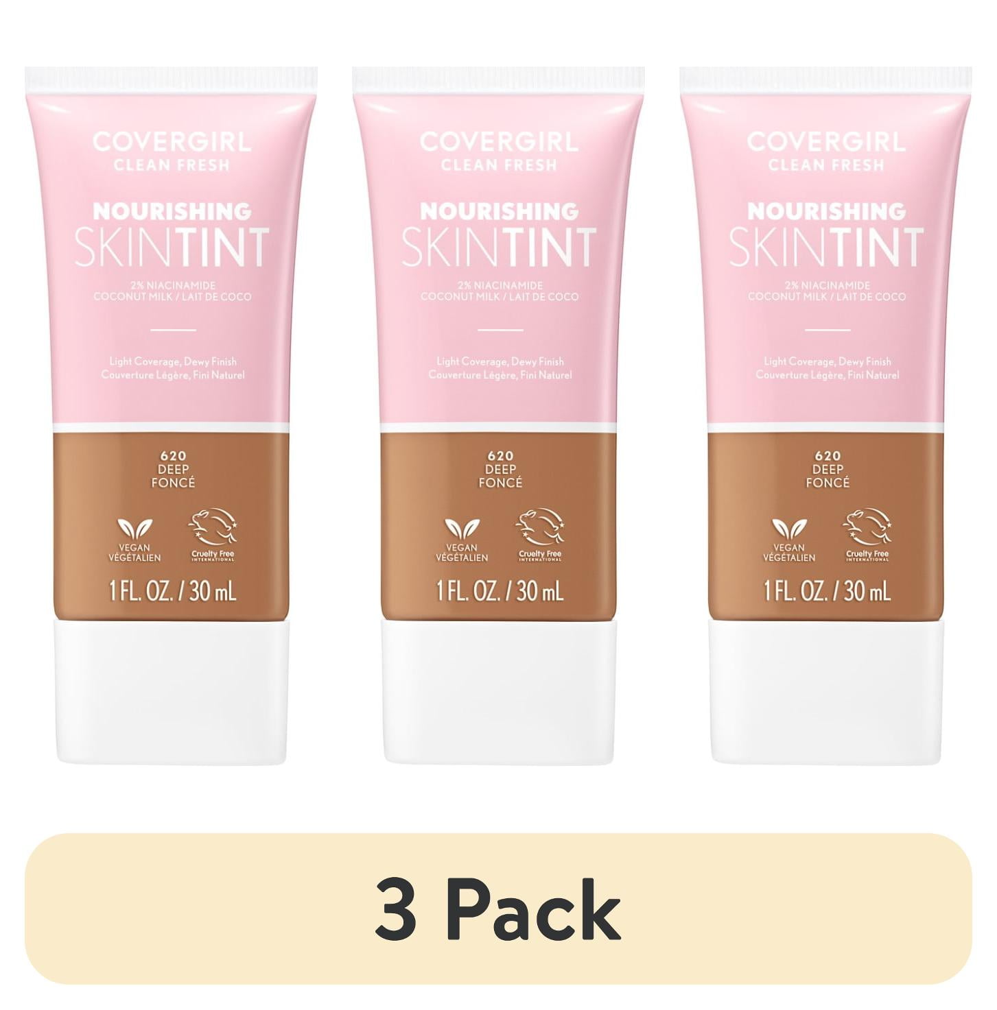 (3 pack) COVERGIRL Clean Fresh Nourishing Skin Tint, Dewy Finish, Deep, 1 fl oz (Packaging May Vary)