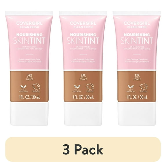 (3 pack) COVERGIRL Clean Fresh Nourishing Skin Tint, Dewy Finish, Deep, 1 fl oz (Packaging May Vary)