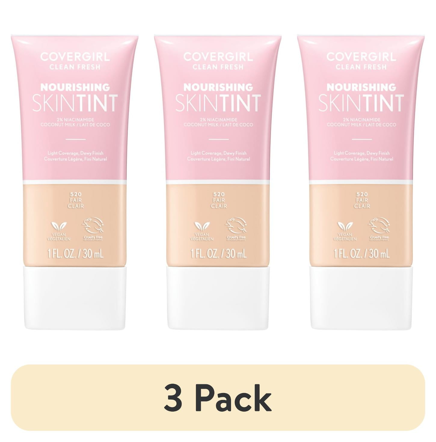 (3 pack) COVERGIRL Clean Fresh Nourishing Skin Tint, Dewy Finish, Fair, 1 fl oz (Packaging May Vary)