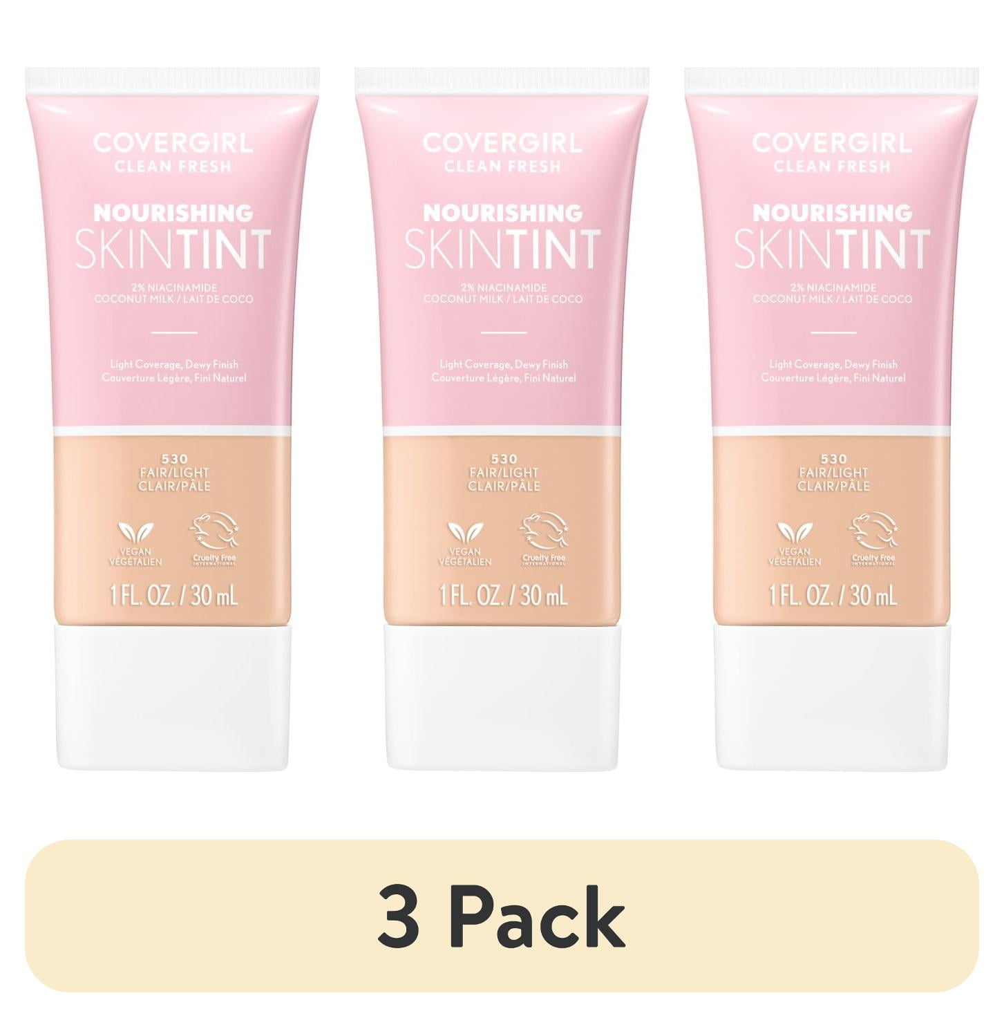 (3 pack) COVERGIRL Clean Fresh Nourishing Skin Tint, Dewy Finish, Fair/Light, 1 fl oz (Packaging May Vary)