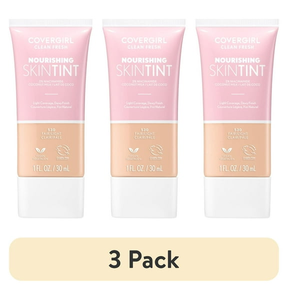 (3 pack) COVERGIRL Clean Fresh Nourishing Skin Tint, Dewy Finish, Fair/Light, 1 fl oz (Packaging May Vary)
