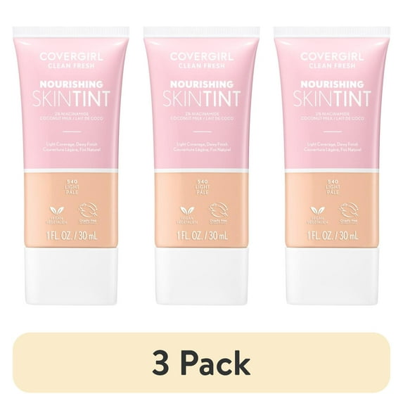 (3 pack) COVERGIRL Clean Fresh Nourishing Skin Tint, Dewy Finish, Light, 1 fl oz (Packaging May Vary)