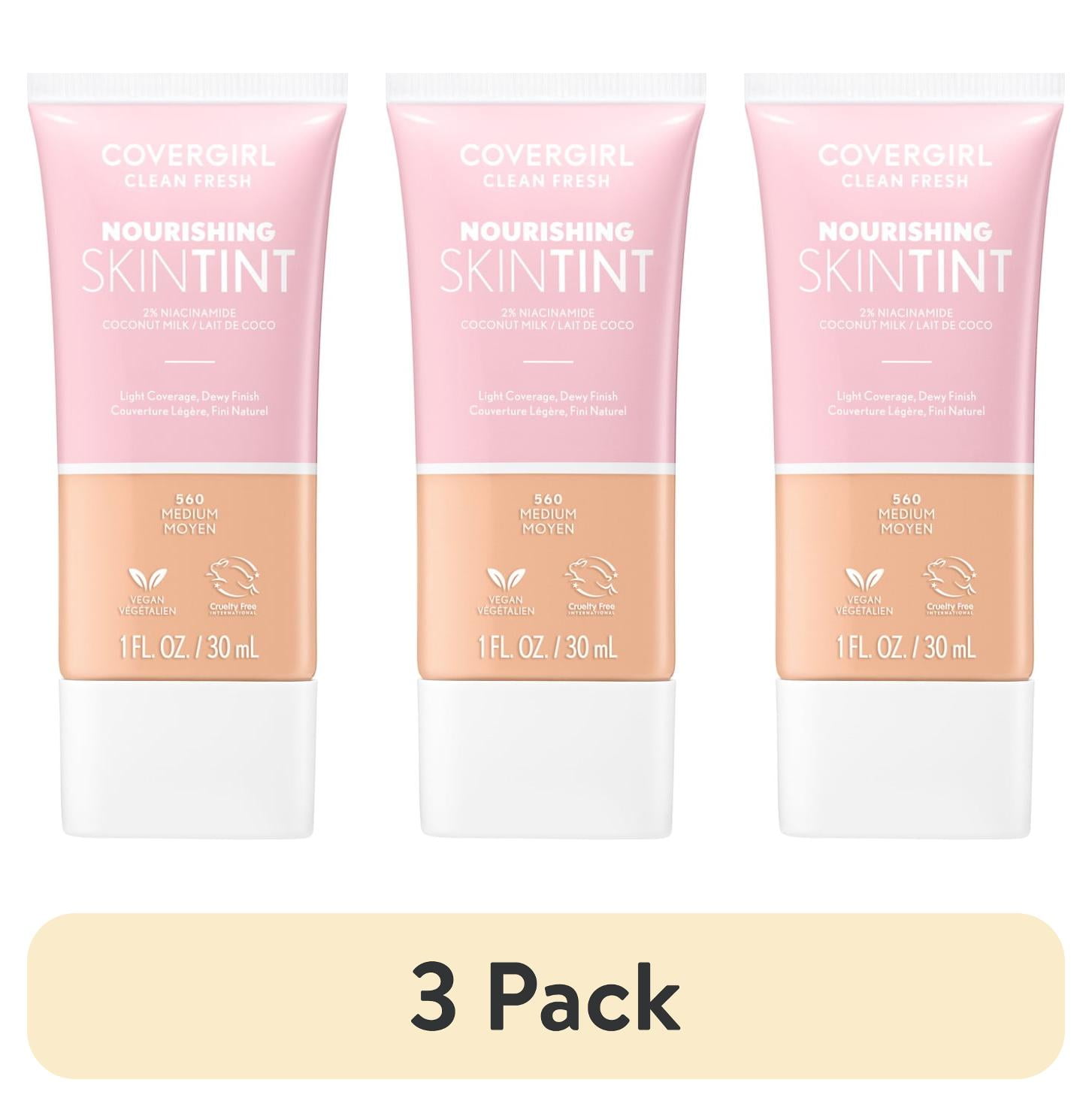 (3 pack) COVERGIRL Clean Fresh Nourishing Skin Tint, Dewy Finish, Medium, 1 fl oz (Packaging May Vary)