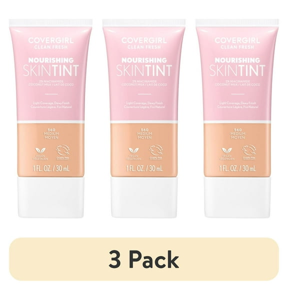 (3 pack) COVERGIRL Clean Fresh Nourishing Skin Tint, Dewy Finish, Medium, 1 fl oz (Packaging May Vary)