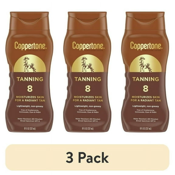 (3 pack) Coppertone Tanning Sunscreen Lotion, SPF 8 Broad Spectrum Sunscreen, 8 fl oz