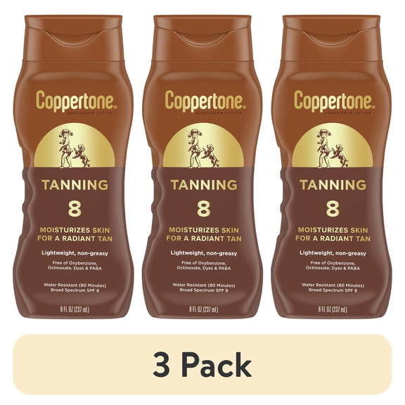 (3 pack) Coppertone Tanning Sunscreen Lotion, SPF 8 Broad Spectrum Sunscreen, 8 fl oz