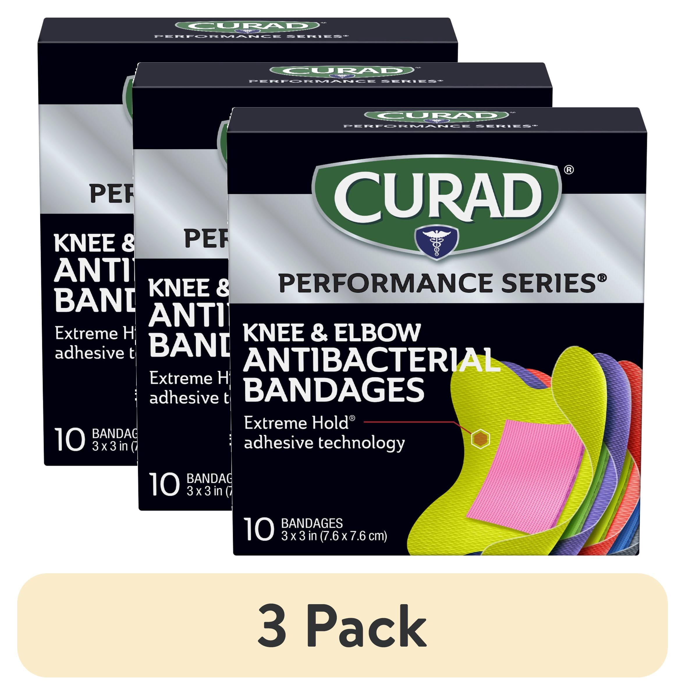(3 pack) CURAD® Performance Series® Antibacterial Bandages, Elbow/Knee ...