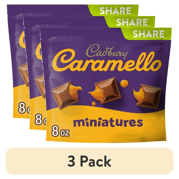 (3 pack) Cadbury Caramello Miniatures Milk Chocolate Caramel Candy, Share pack 8 oz