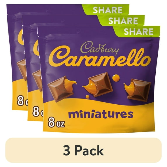 (3 pack) Cadbury Caramello Miniatures Milk Chocolate Caramel Candy, Share pack 8 oz