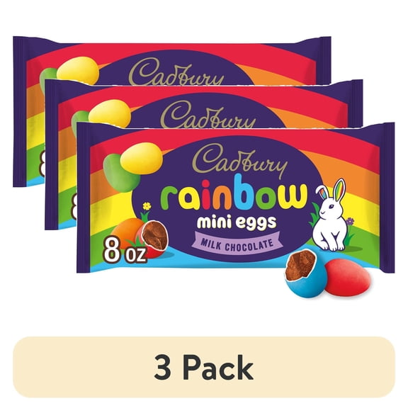 (3 pack) CADBURY MINI EGGS Milk Chocolate Rainbow, Easter Candy Bag, 8 oz