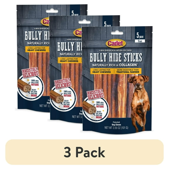 (3 pack) Cadet Bully Hide Sticks All-Natural Dog Chews Small Bully Stick Small (5 Count)