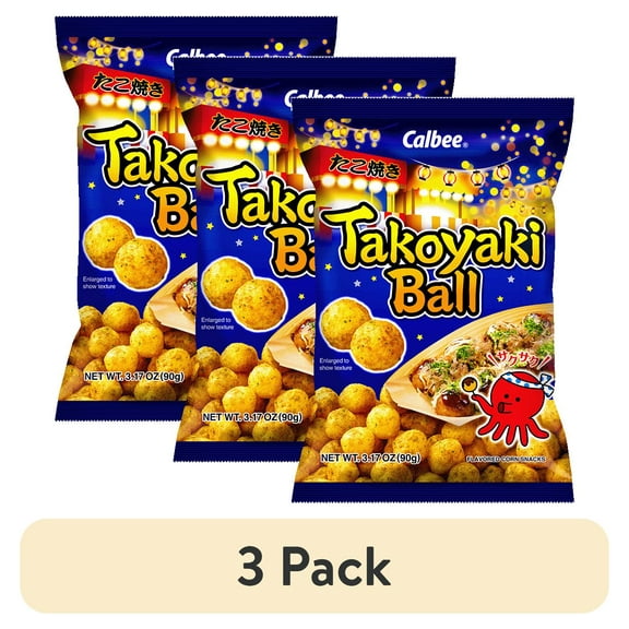 (3 pack) Calbee Takoyaki Ball Flavored Corn Puffs Japanese-Style BBQ Sauce 3.17oz