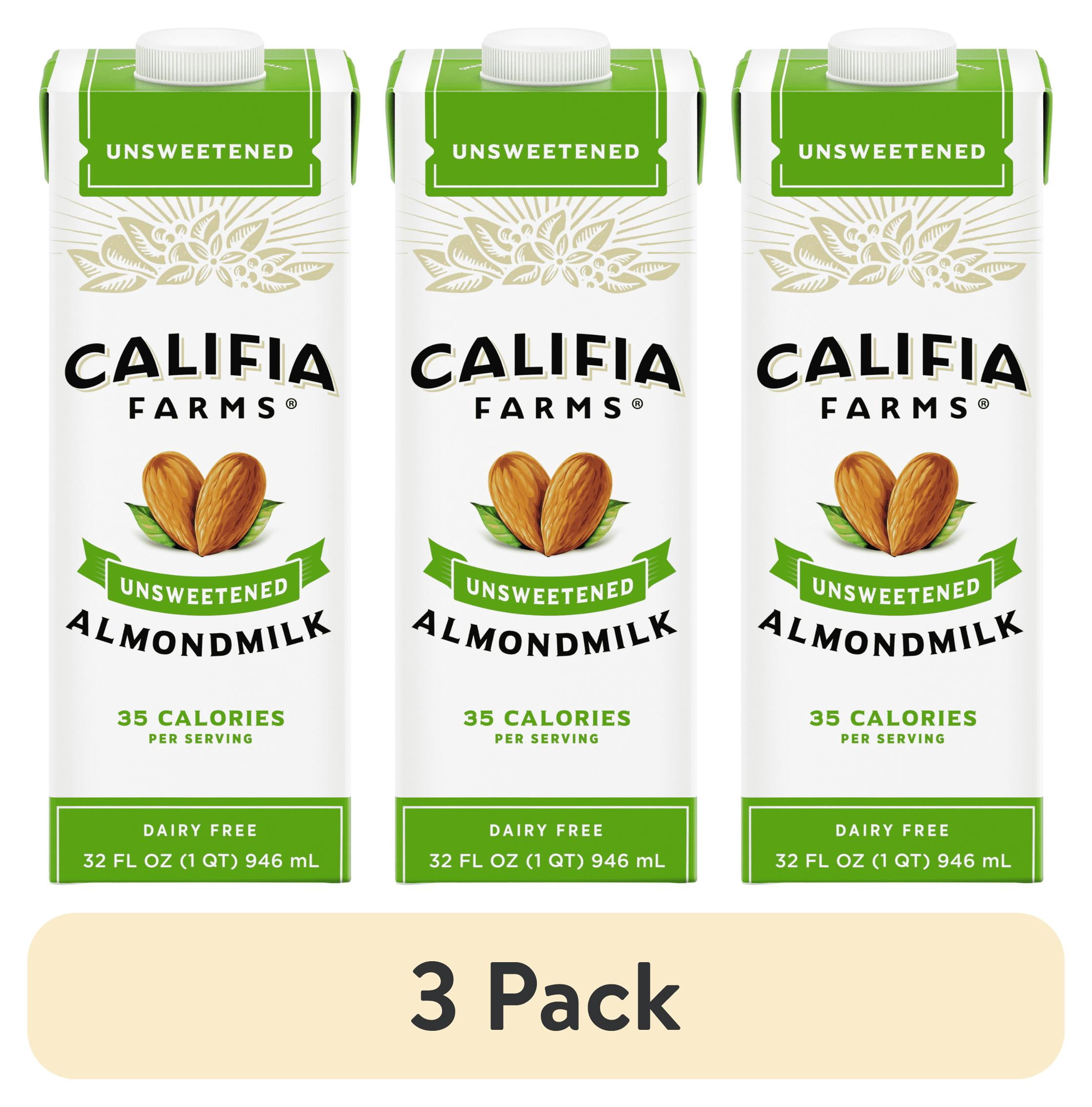 (3 pack) Califia Farms Unsweetened Almond Milk, Shelf Stable 32 Fluid Ounces Carton Box