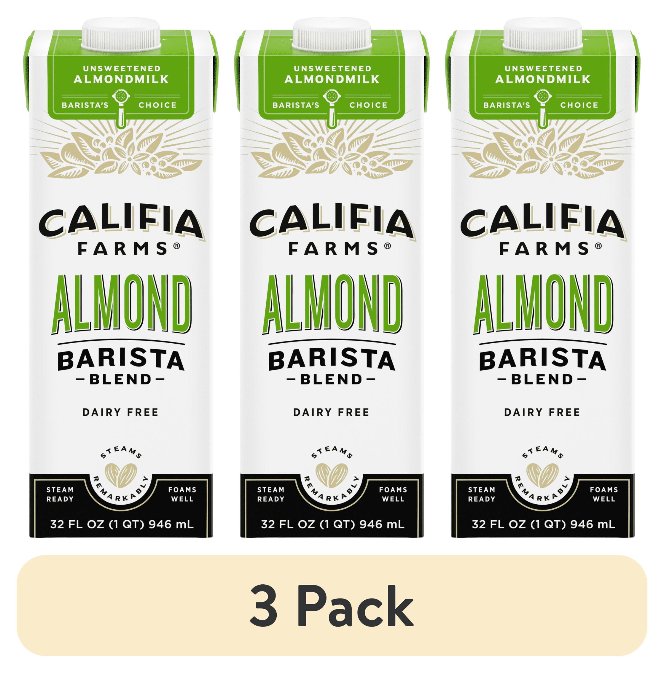 (3 pack) Califia Farms Unsweetened Barista Blend Almond Milk, Shelf Stable 32 Fluid Ounces Carton Box