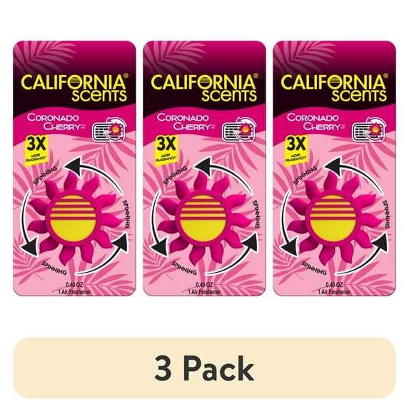 (3 pack) California Scents Novelty Sun Spinner Car Air Freshener Vent Clip, Coronado Cherry Scent