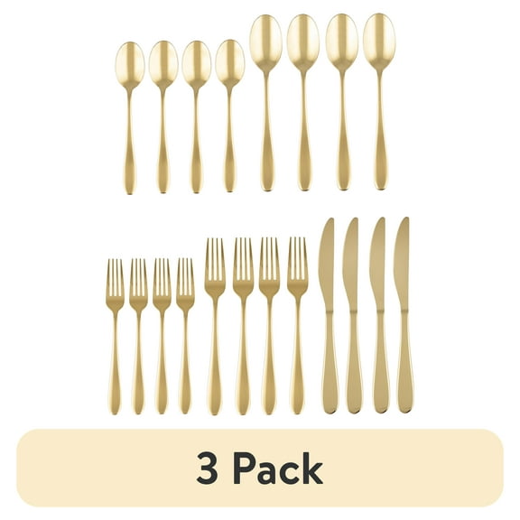 (3 pack) Cambridge Byram Gold 20-Piece Stainless Steel Flatware Set (Service for 4)