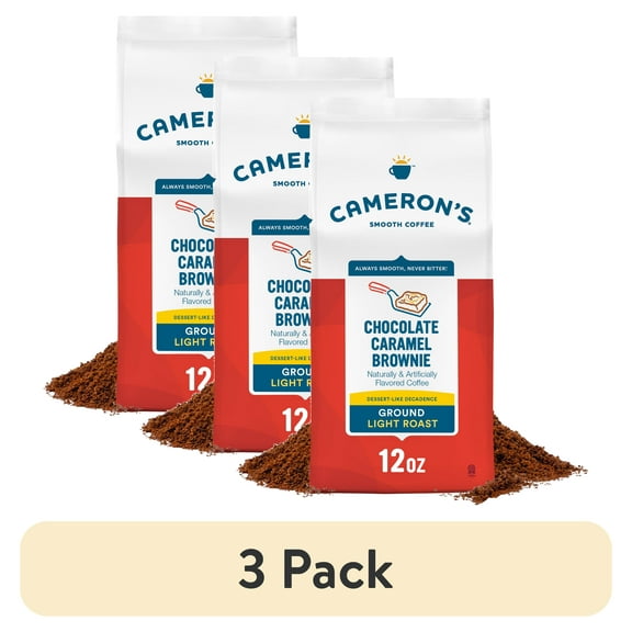 (3 pack) Cameron's Coffee Chocolate Caramel Brownie Ground Coffee, Light Roast, 12 oz, Naturally Caffeinated
