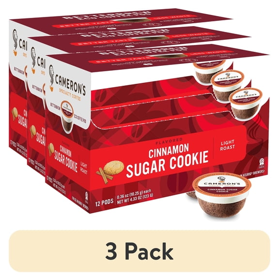 (3 pack) Cameron's Specialty Coffee Cinnamon Sugar Cookie Flavored Single Serve Pods, 12 Ct