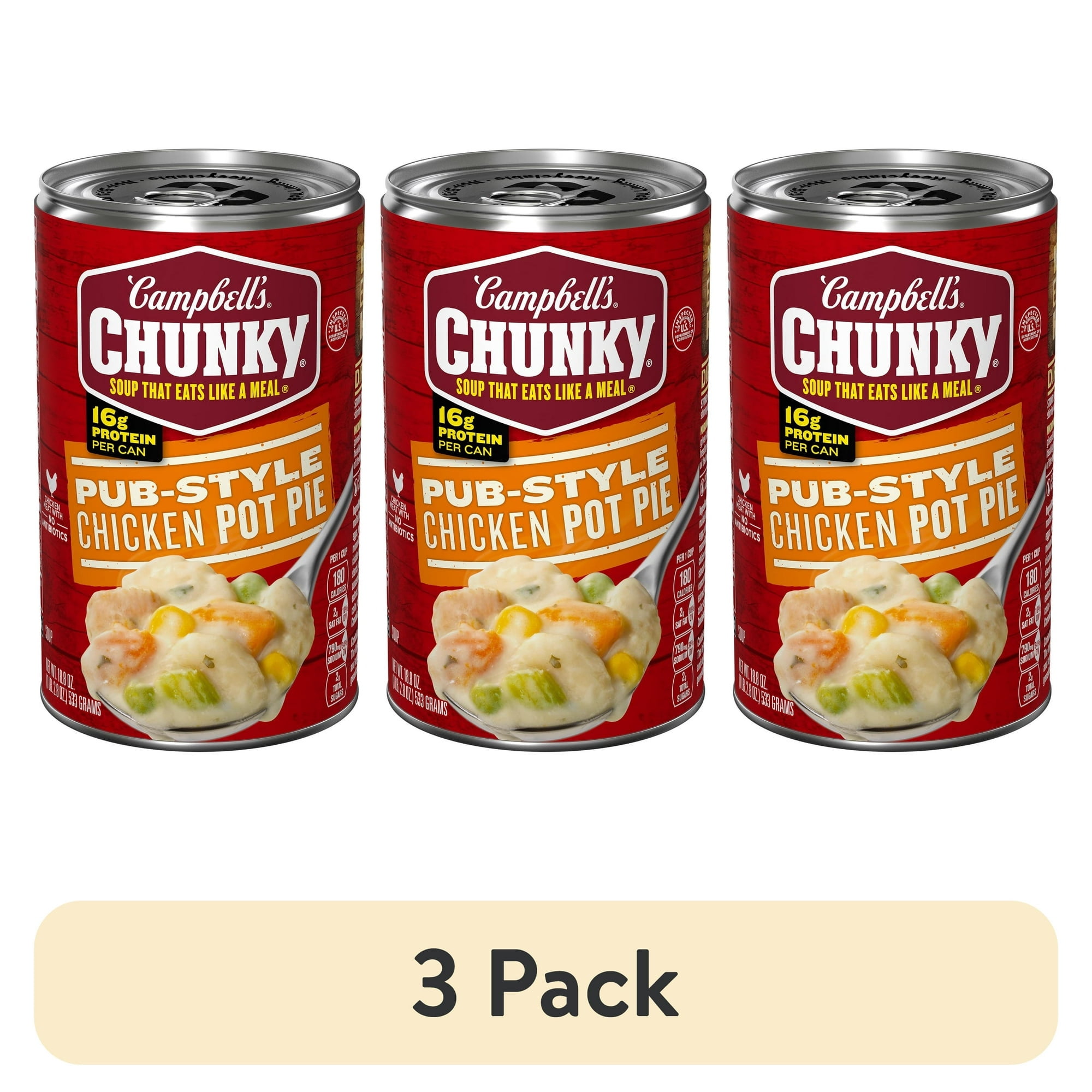 3 pack Campbell's Chunky Soup, Pub-Style Chicken Pot Pie Soup, 18.8 oz Can