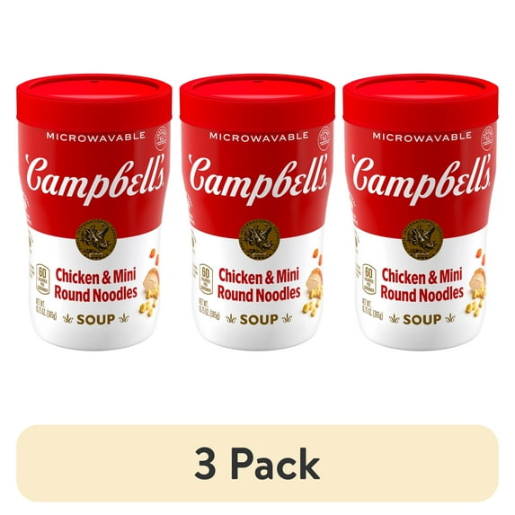 (3 pack) Campbell's Sipping Soup, Chicken & Mini Round Noodle Soup, 10.75 oz Microwavable Cup