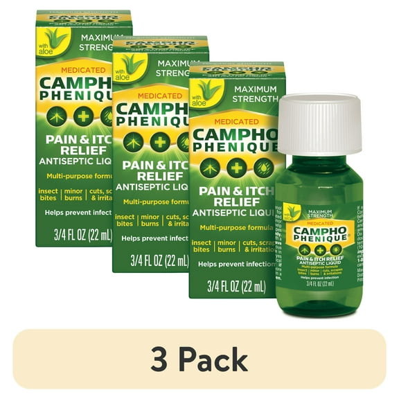 (3 pack) Campho Phenique Maximum Strength Antiseptic Liquid, Pain Relief and Anti-Itch Treatment, 0.75oz